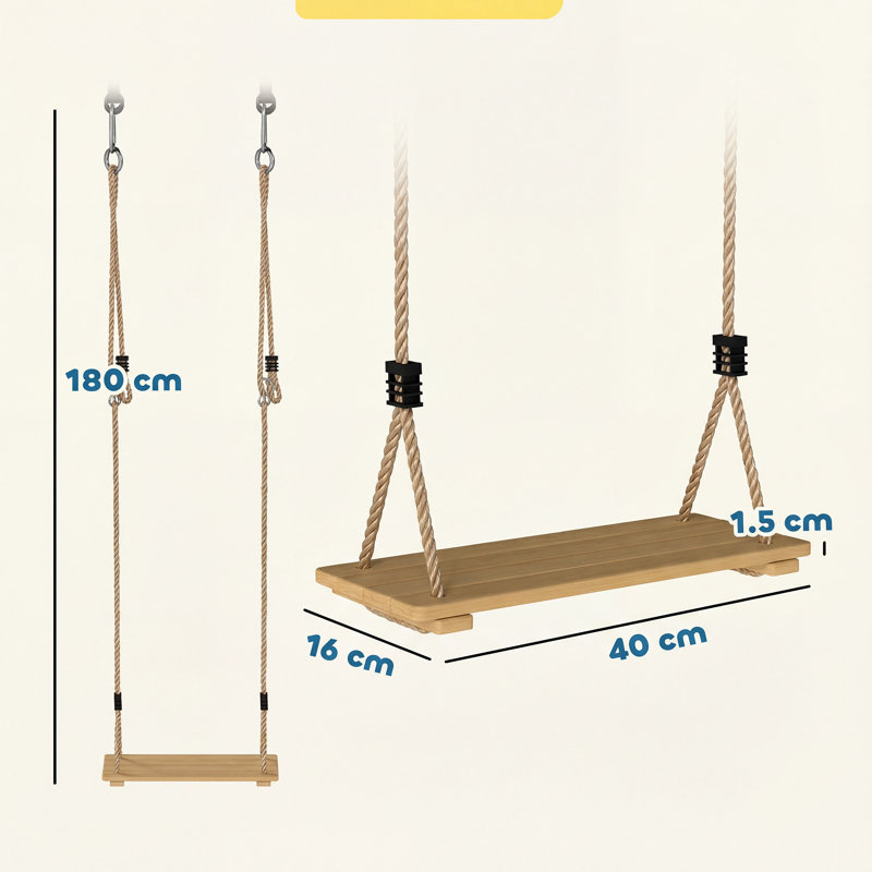 HOMCOM Wood@@Rope Swing Seat
