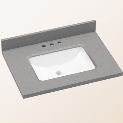 30 In. W X 22 In. D Cultured Marble Gray Rectangular Single Sink Bath Vanity Top With Backsplash Countertop With 3 Predrilled Faucet Holes