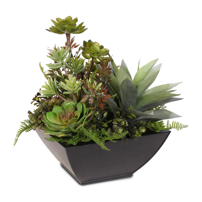 Faux Succulent in Metal Planter
