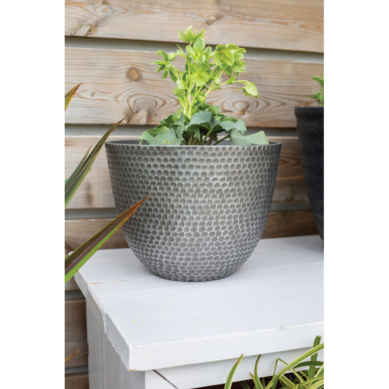 Simson Lightweight Recycled Plastic Garden Pot Planter with Drainage Holes Elements, Gun Metal Grey, 28cm H x 31cm W x 31cm D