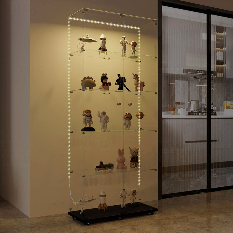 Armoire de rangement en verre trempé, armoire à vin, armoire de rangement, classeur avec bandes lumineuses à DEL Bluetooth