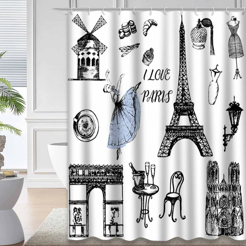 Rideau de douche blanc à 12 crochets, L 72 po x l 84 po