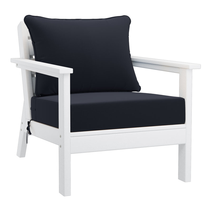 Hydea Deep Seating Chair With Cushions, White, Navy Blue