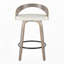 Tabouret de bar à hauteur fixe avec pivot en bois gris clair et similicuir blanc avec repose-pieds rond en métal noir, ensemble de 2