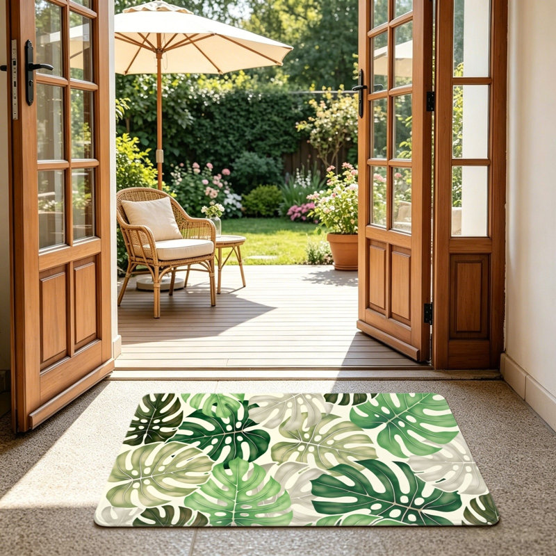 Tapis vert à feuilles 24 po x 36 po pour porte avant Monstera