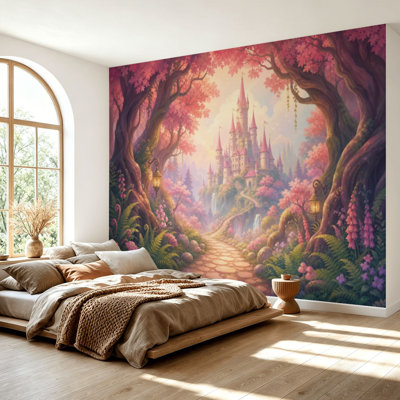 Wall Mural Peel and Stick Wallpaper Fantasy landscape magic fairy tale princess castle Self-Adhesive Removable Contact Paper Wall Decor for Living Room Bedroom 69"H x 96"W