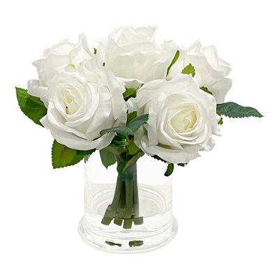 Real Touch Roses Arrangement In Glass Vase