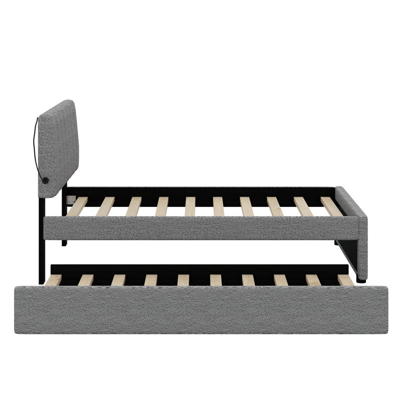 Lit plateforme tapissier simple Teddy, Gris