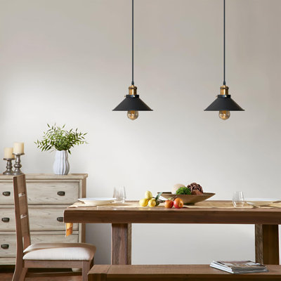 Industrial Vintage Pendant Light, 22cm Metal Cone Shade, E26 Socket Adjustable Hanging Ceiling Lamp Fixture for Kitchen, Dining Room, Restaurant