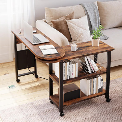 Rotating Side Table 360° Free Rotating End Table With Charging Station 2-Tier Hidden Couch Side Table