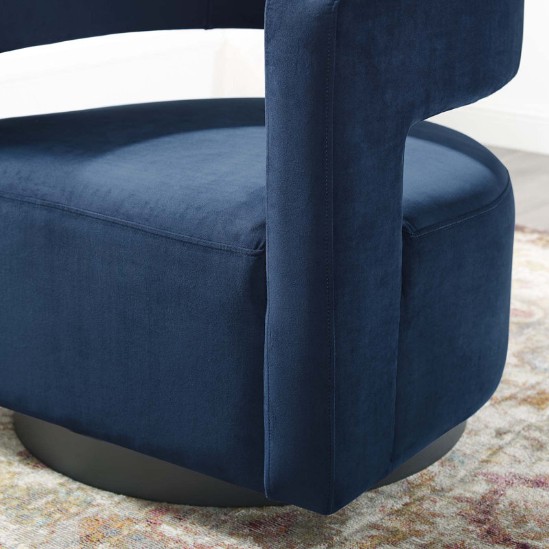 Modway Spin Cutaway Performance Velvet Swivel Armchair, Midnight Blue