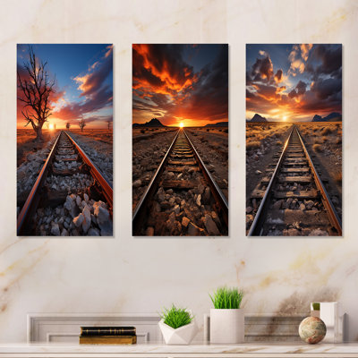 Railway Track In Sunset Landscape