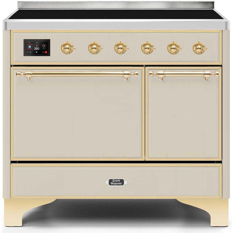 ILVE Majestic II Series 40 inch Induction Range with 6 Induction Elements (Glass Door), Antique White/Brass