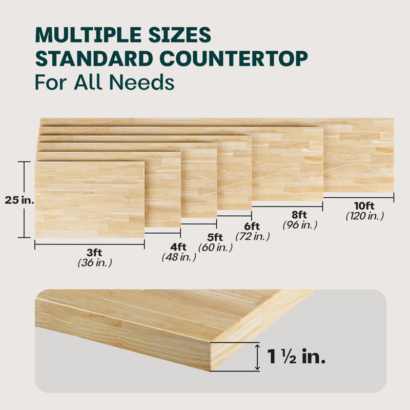 Bartlum Sturdy Solid Hevea Wood Block Countertop for Workbenches, 60" H x 25" W x 1.5" D
