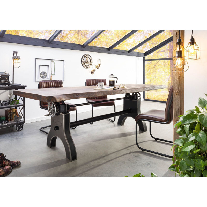 Solid Wood Top Metal Base Dining Table, 80cm H x 220cm L x 100cm W