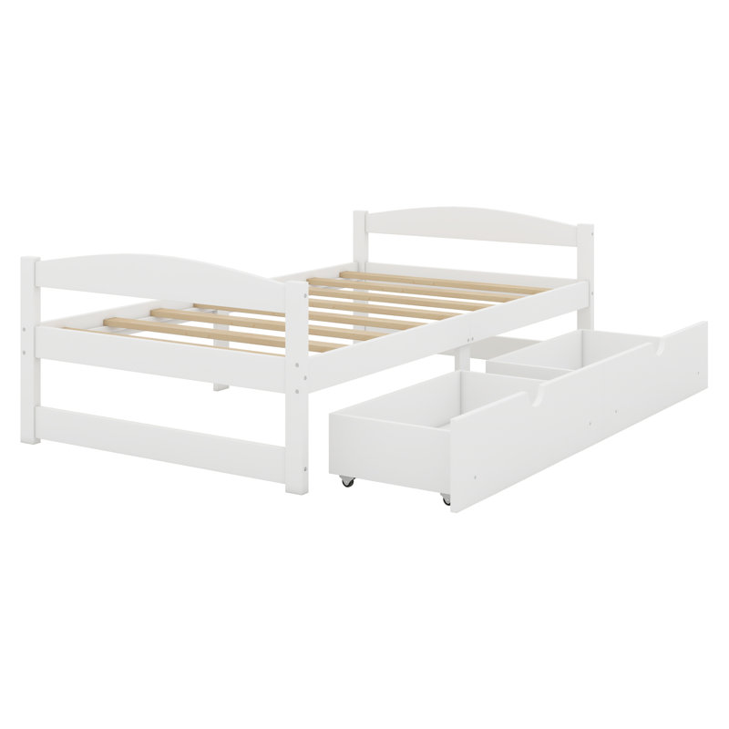 Lit plateforme avec deux tiroirs, Blanc
