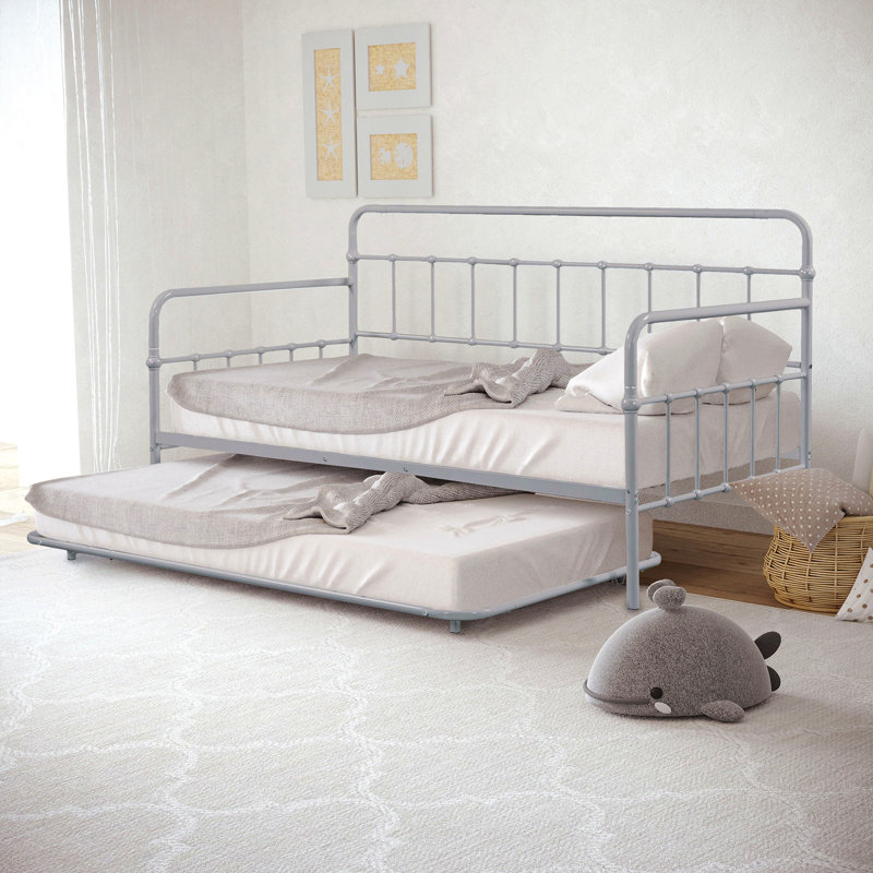 Contemporary Style 1Pc Twin Metal Daybed With Trundle Pipe Framework Full Metal Structure And Mattress Ready, Silver