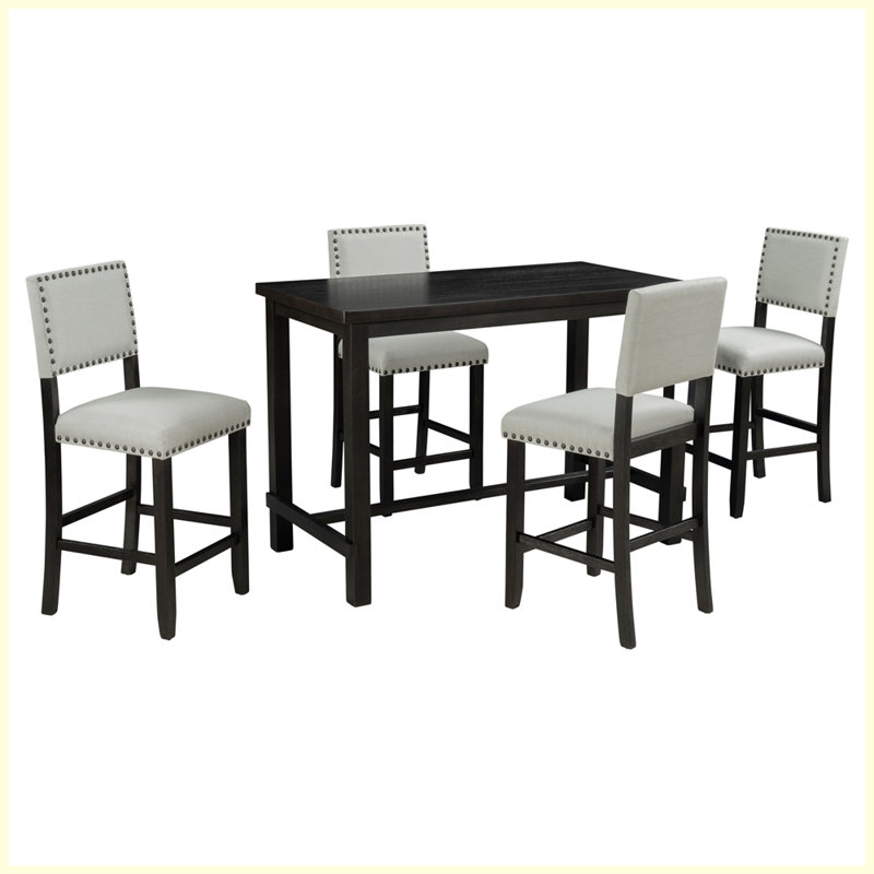 Classic 5-Piece Counter Height Dining Set with 4 Chairs, Espresso, Espresso/White