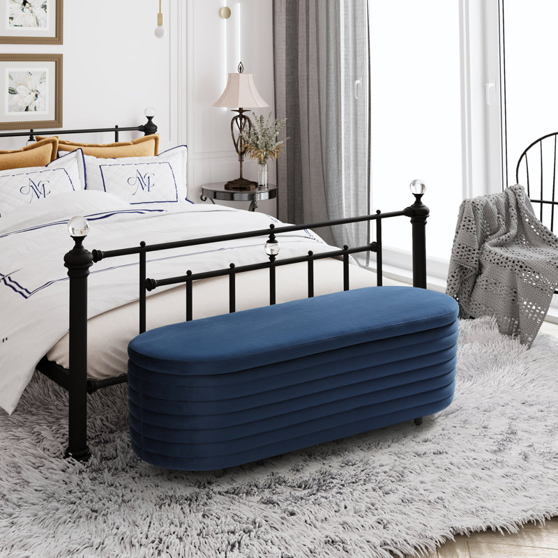 Farrah Upholstered Storage Bench, 18.1" H x 54" W x 19" D, Navy