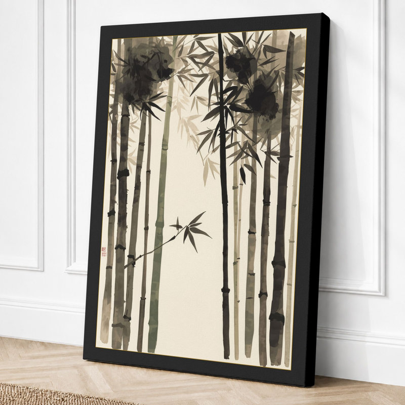Bamboo Grove Japandi - Wrapped Canvas, 36x24 - 91.4 x 61.0 cm, Black Border