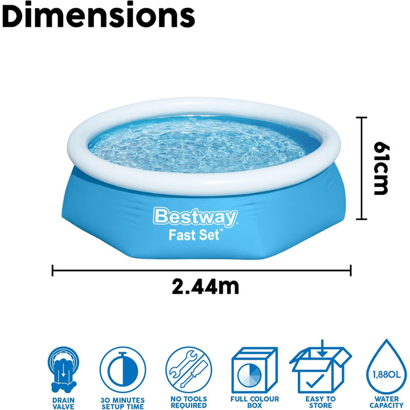 Polyvinyl Chloride (PVC) Round Inflatable Pool 26cm H x 96.1cm W x 96.1cm L