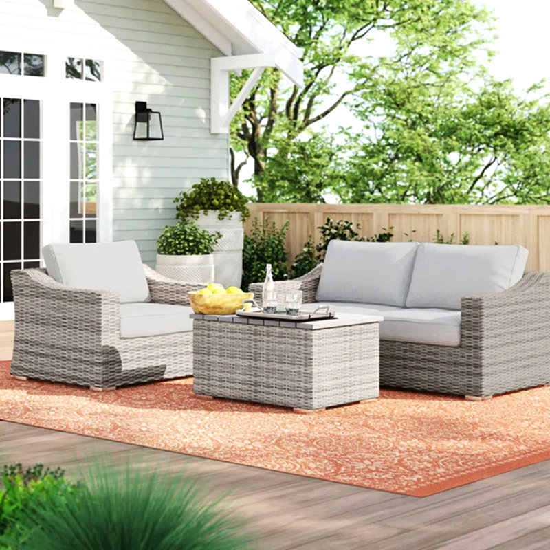 Stylish Rattan Wicker Fully Assembled 3-Person Seating Group With Plush Cushions – Perfect For Outdoor Relaxation