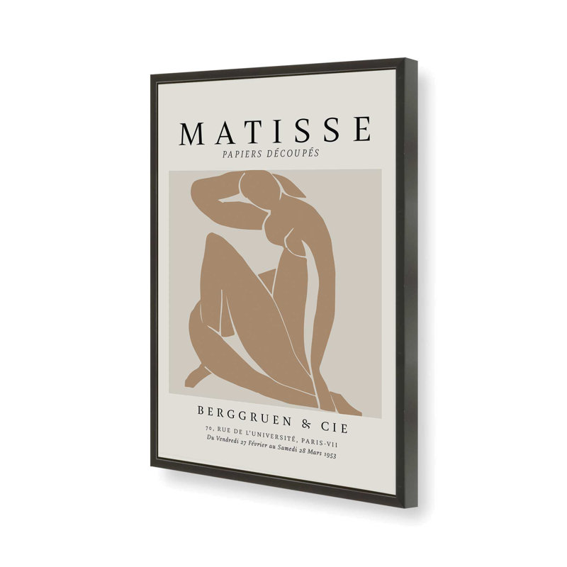 Matisse's Nude II en brun clair roulé, H 25 po x l 19 po x P 1,25 po, Reproduction encadrée sans passe-partout, Noir satiné