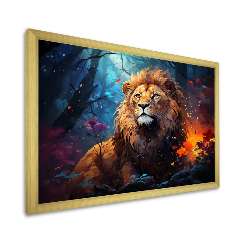 «Lion Vivid Majesty I» sur toile, Cadre doré simple, H 24 po x l 32 po x P 1 po