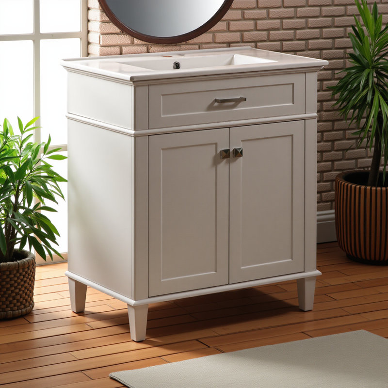 Meuble-lavabo de 30 po avec lavabo en céramique, porte à fermeture en douceur et tablettes réglables