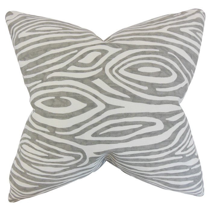Coussin en coton Thirza, 18 po x 18 po, Gris / blanc