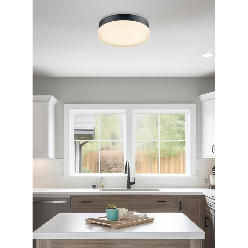 Bahoque Glass LED Flush Mount, 2.5" H x 10.75" W x 10.75" D, Black