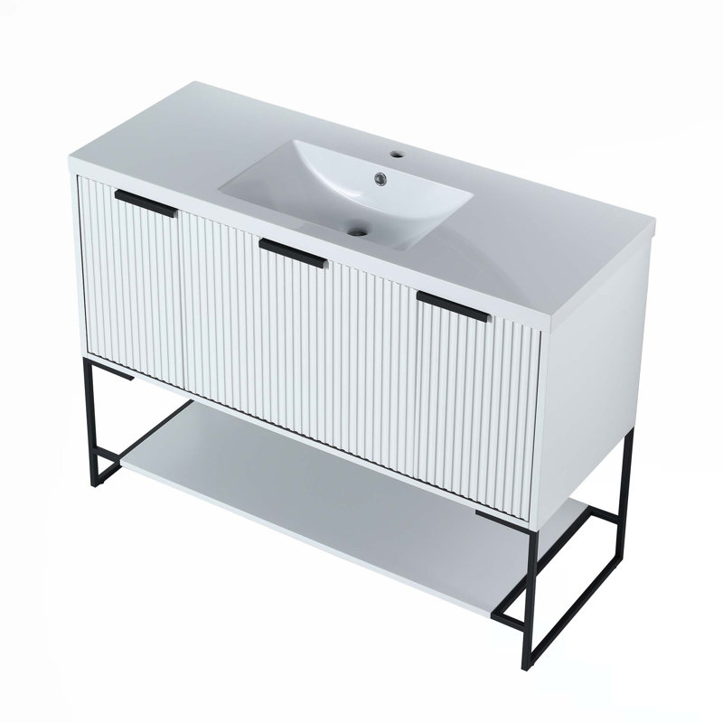 Meuble-lavabo autoportant avec lavabo en résine, Blanc / noir