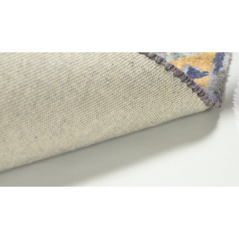 Handmade Rustic-Chic Blue Floral Wool Rectangular Rug