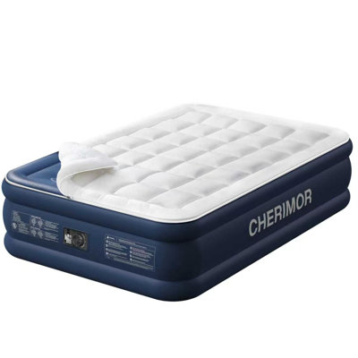 Matelas gonflable CHEIMOR 51 cm (20 po) Queen, pompe électrique intégrée, sac de transport inclus, chambre simple, usage intérieur/extérieur, capacité de 363 kg (800 lb), bleu