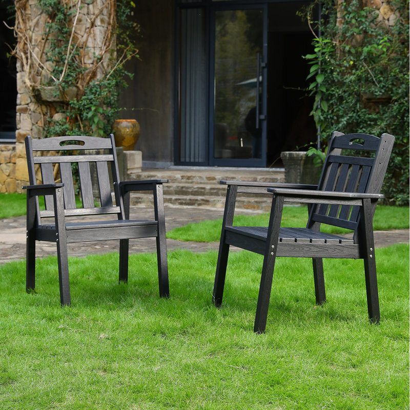 Durable Low-Maintenance Outdoor Terrace Dining Chair Set with Vertical Backrest for Gardens and Backyards, Black