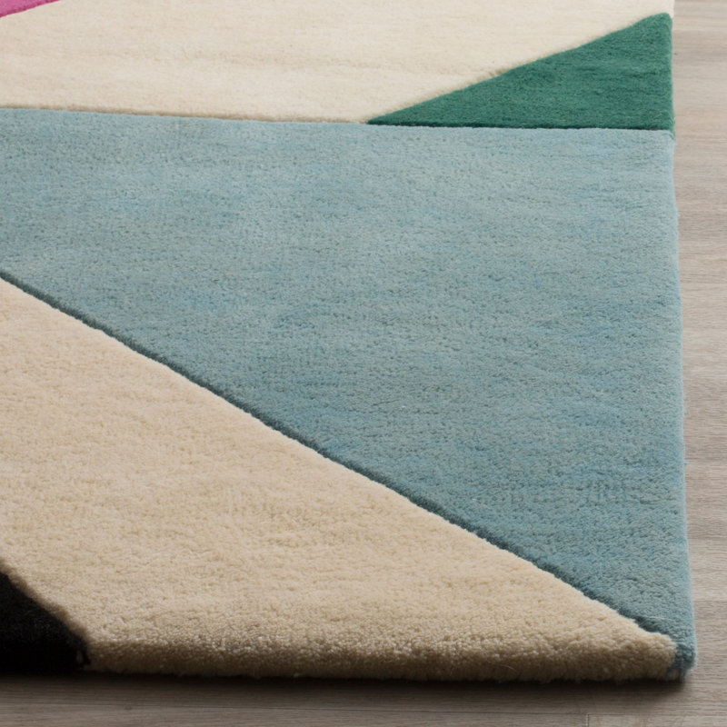 Tapis ivoire / rose / noir en laine touffeté à la main Harsirat, Rectangle 5 pi x 8 pi