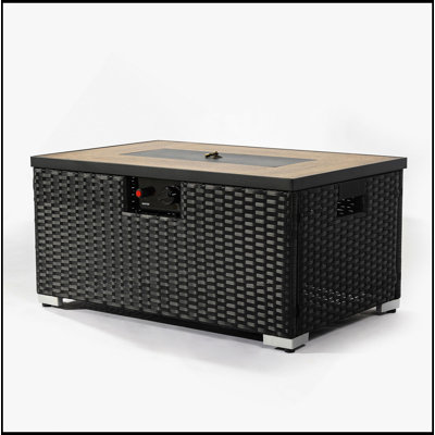 32" Propane Gas Fire Pit Table With Propane Tank Cover, 50000 BTU Rectangular Fire Pit With Beautiful Wicker Base For Outside Garden