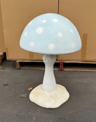 Petite statue ronde champignon pêche pastel, Bleu / blanc