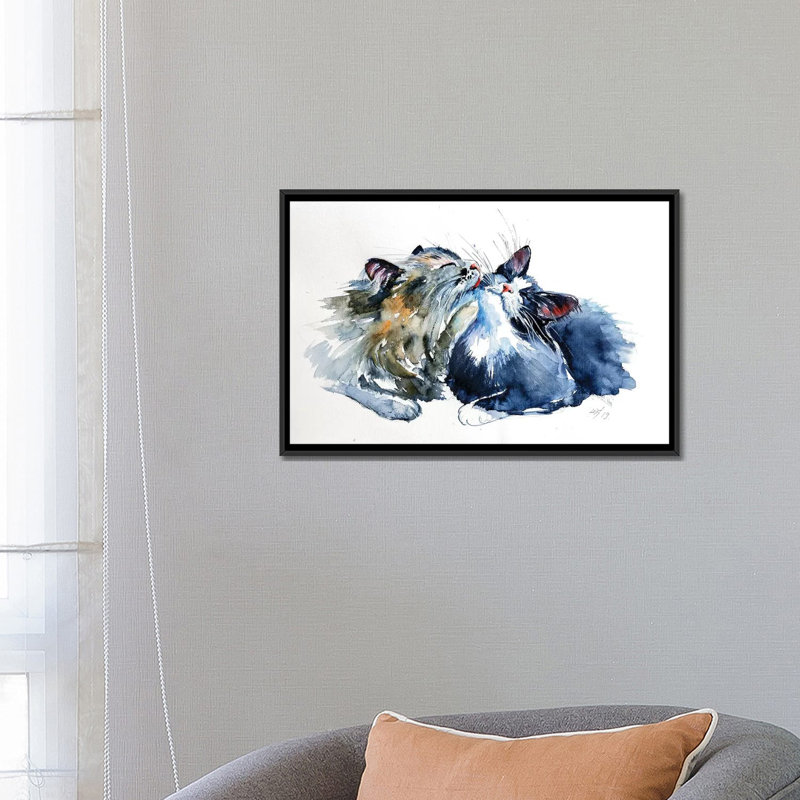 Reproduction d’art, "Cats" par Anna Brigitta Kovacs, H 18 po x l 26 po x P 1,5 po, Toile avec cadre noir, Pas de tapis