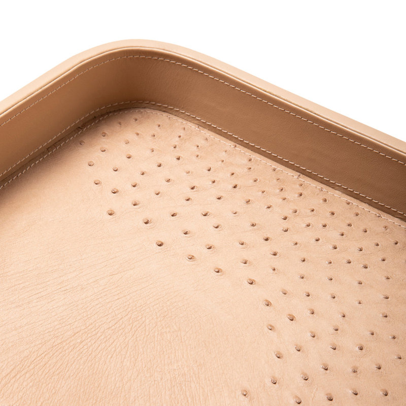 Ostrich Leather Inlay Tray, Cream