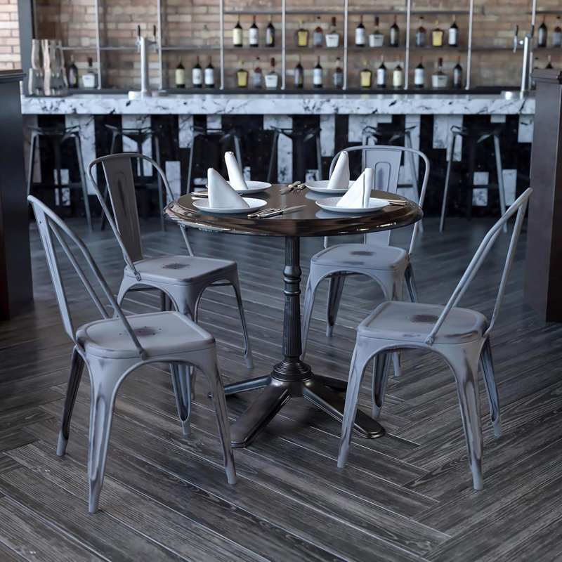Annetrud Industrial Style Dining Chair - Set of 4 - Modern Galvanised steel, Silver
