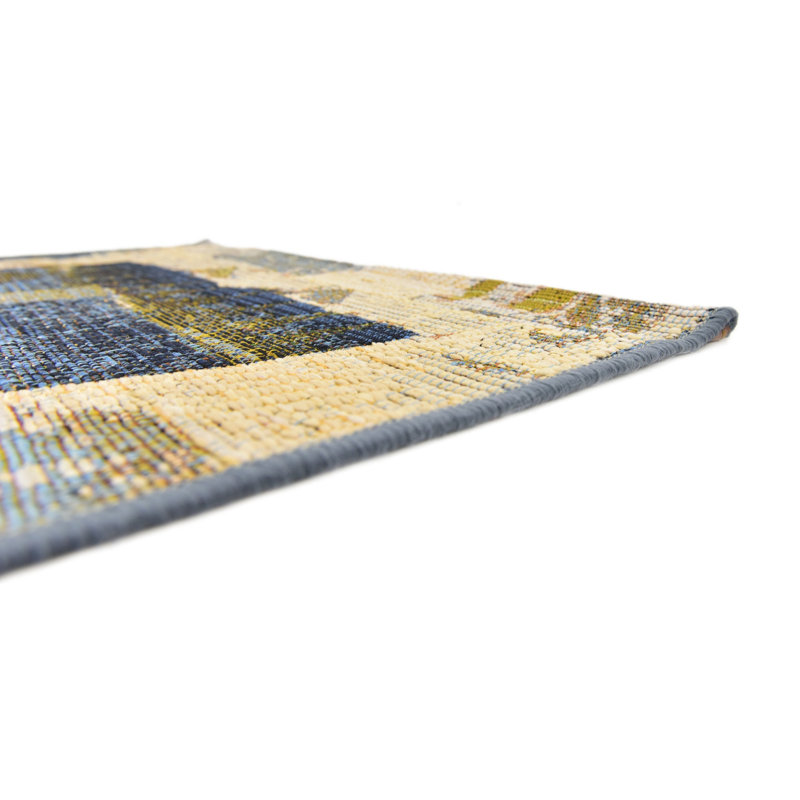 Newt Abstract Blue Indoor/Outdoor Area Rug, Runner 2'7" x 5'3"