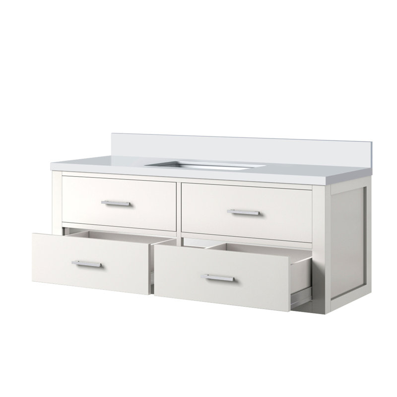 Meuble-lavabo simple 48 po X P 22 po D, avec plateau en quartz blanc, Blanc, Nickel brossé, 48"