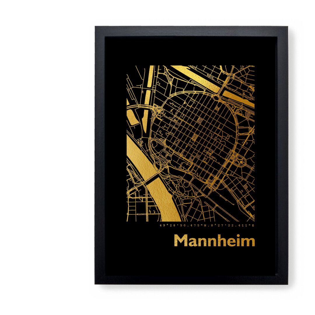 Gerahmtes Papierbild - Grafikdruck „Mannheim Map”