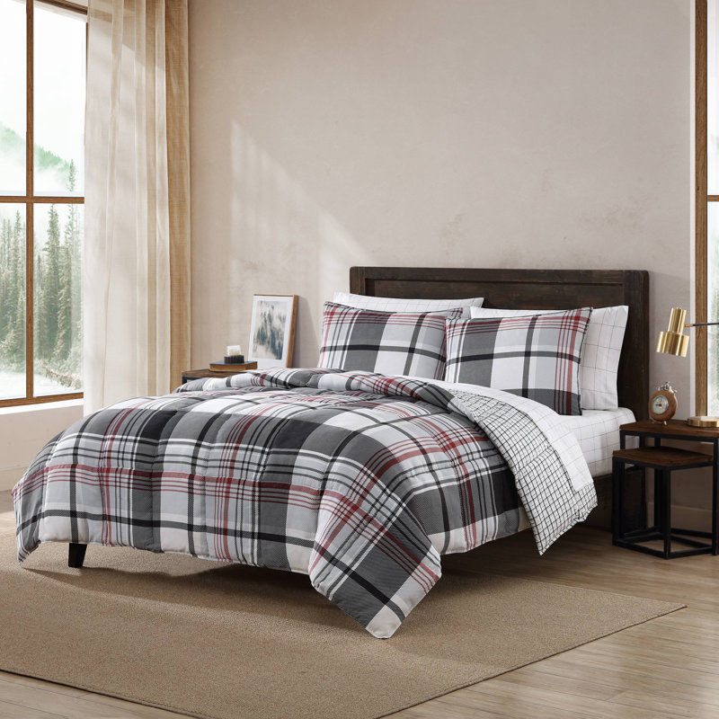 Black and White Plaid Cotton Full/Queen Bedspread Cover Set