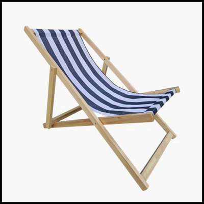 Chaise longue pliante Populus Wood Blue Stripe