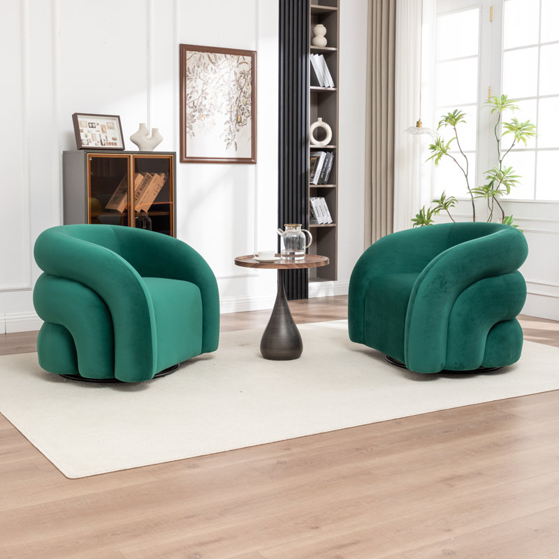 Fauteuil demi-tonneau pivotant rembourré Coyle, Vert