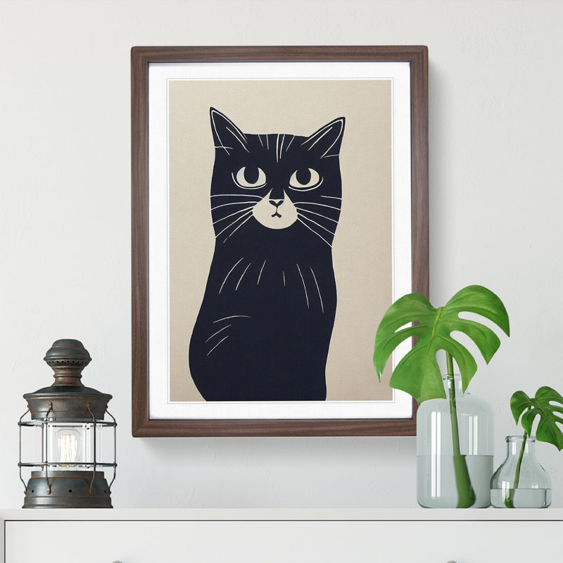 An Inquisitive Cat - Framed Print, 64cm H x 46cm W x 2cm D, Walnut Framed