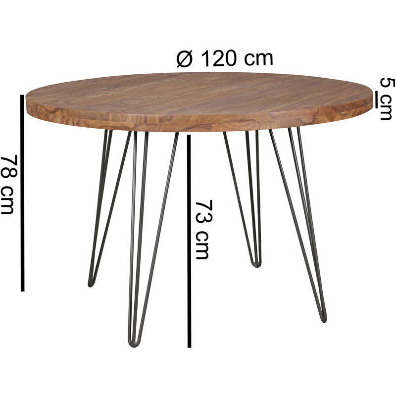 Moris Round Solid Wood Top Metal Base Dining Table