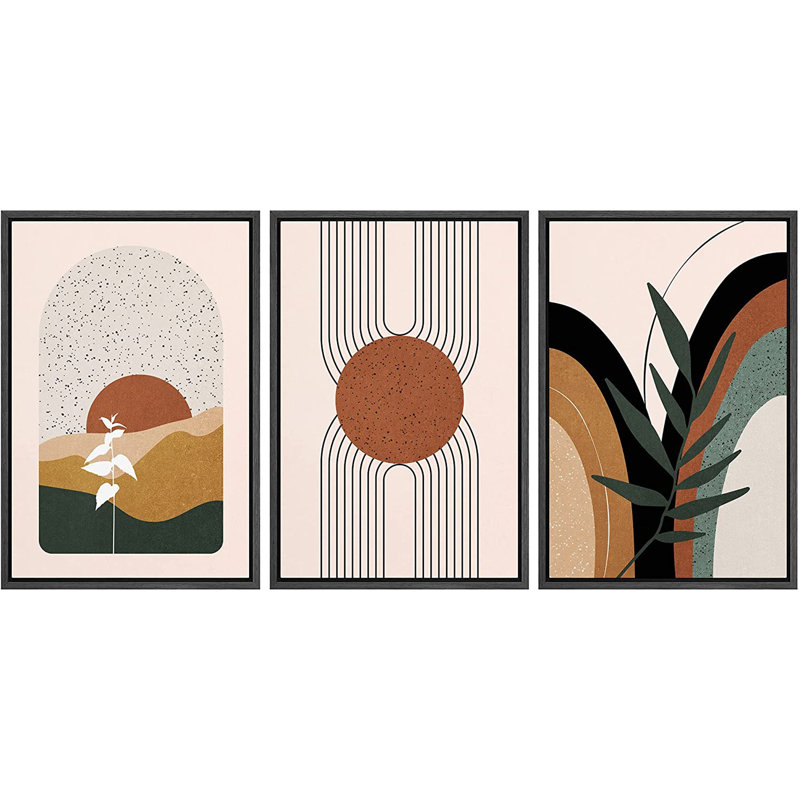 Bohemian Abstract Landscape Canvas Print Set with Black Frames